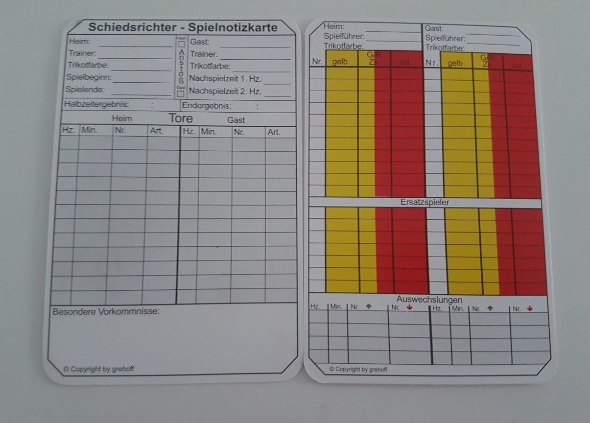 Die  neuen Schiedsrichter-Spielnotizkarten angepasst an das DFBnet