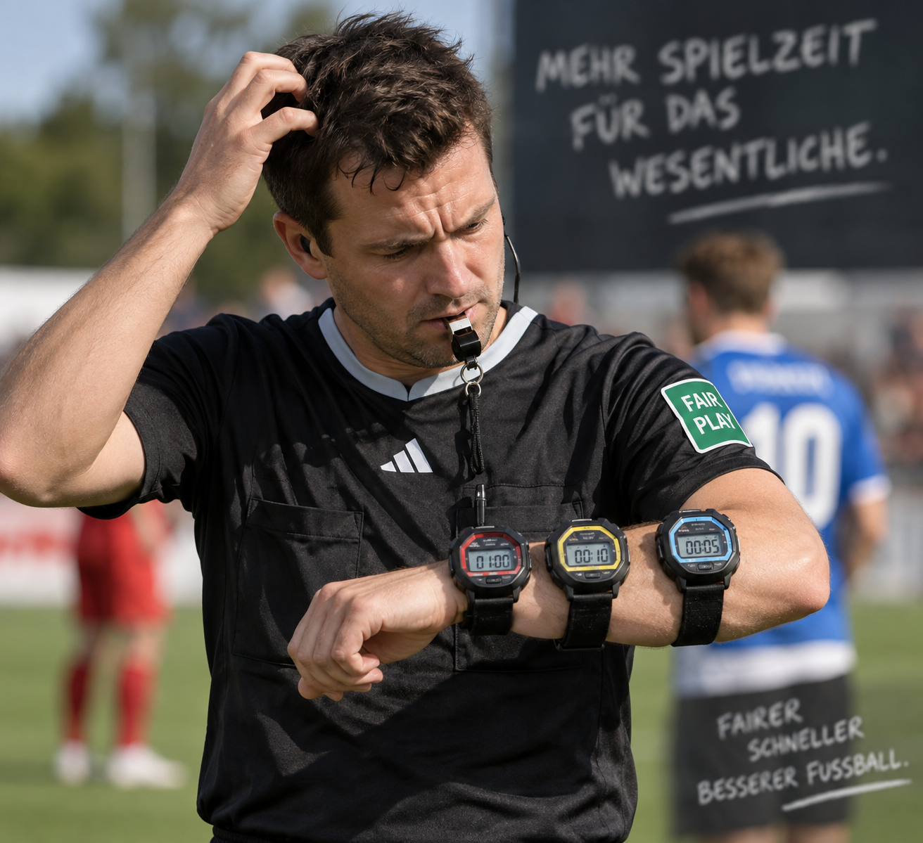 Mehr über den Artikel erfahren Neue Regeln, neue Aufgaben: Brauchen Schiedsrichter im Amateurfußball bald drei Stoppuhren am Arm?
