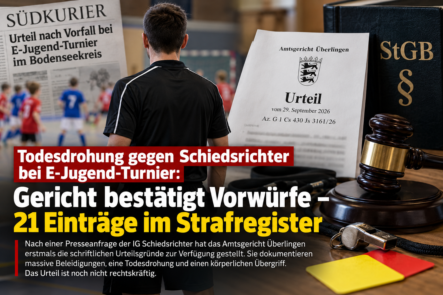 Du betrachtest gerade Todesdrohung gegen Schiedsrichter bei E-Jugend-Turnier: Gericht bestätigt Vorwürfe – 21 Einträge im Strafregister