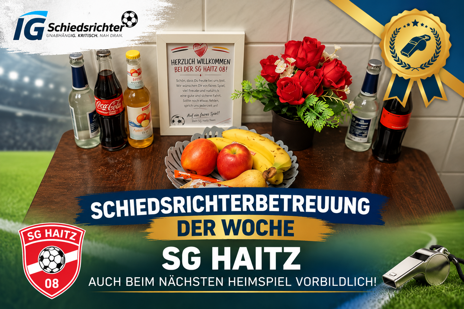 Du betrachtest gerade SG Haitz bleibt vorbildlich: Gulaschsuppe für den Schiedsrichter und ein Ehrenplatz für die Siegerurkunde