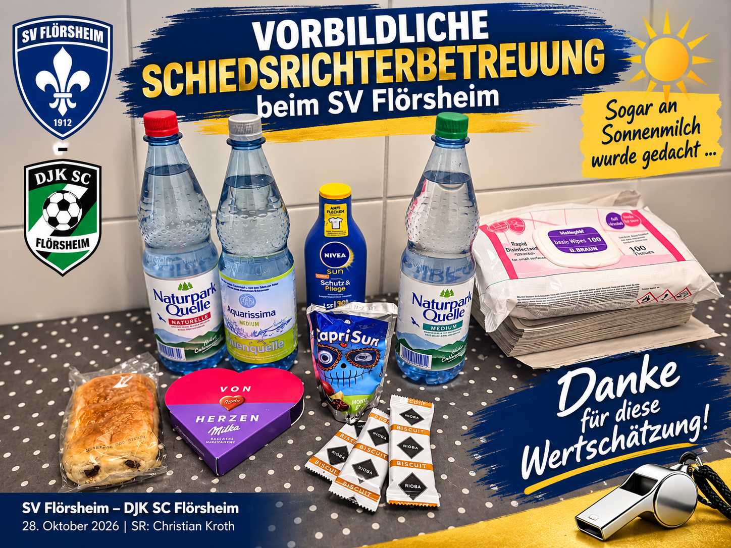 Mehr über den Artikel erfahren SV Flörsheim: Schiedsrichterbetreuung mit Herz – sogar an Sonnenmilch wurde gedacht